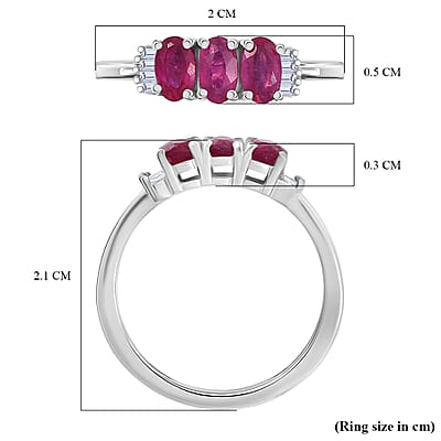 D'Joy AAA African Ruby and Diamond 1.00 ctw Ring in Rhodium Over Sterling Silve (Size 9.5)