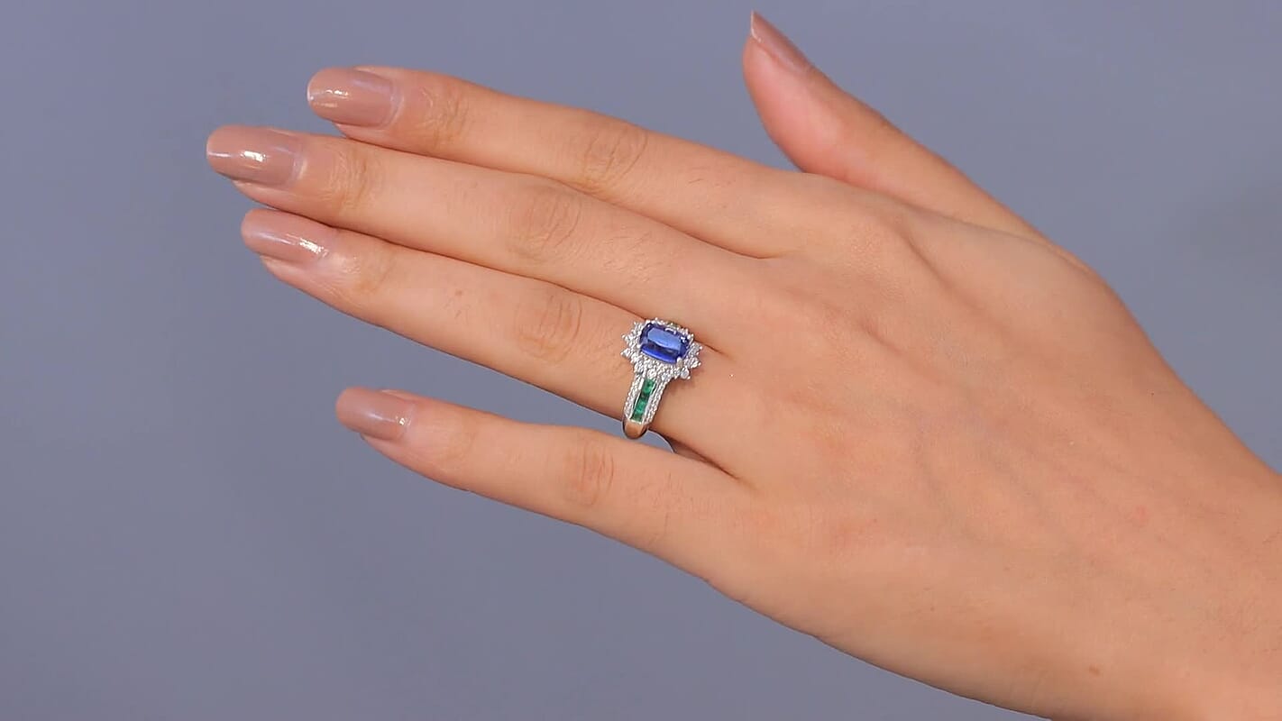 D'Joy AAA Kashmir Kyanite, Multi Gemstone Ring in Rhodium Over Sterling Silver (Size 8.0) 3.00 ctw