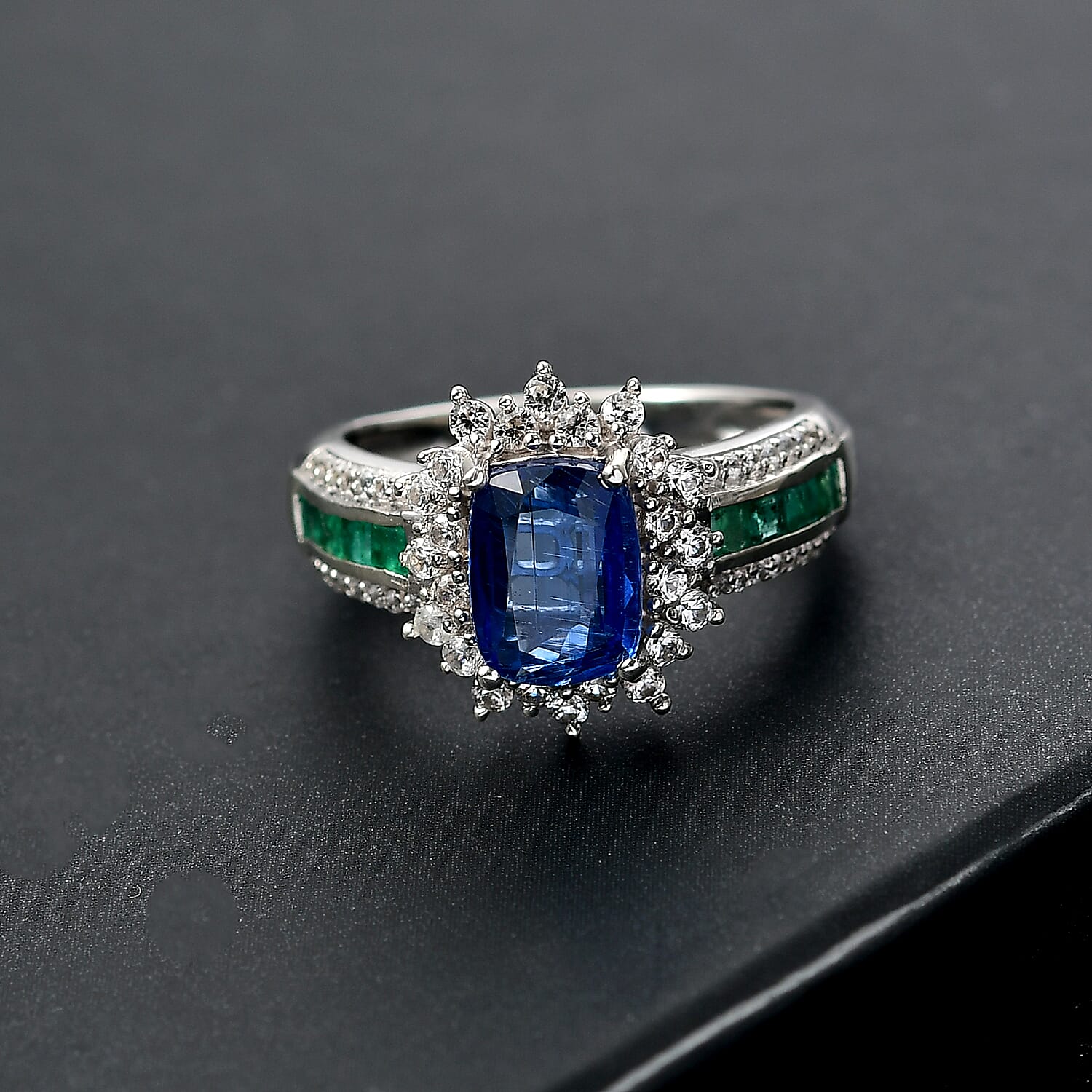 D'Joy AAA Kashmir Kyanite and Multi Gemstone 3.00 ctw Ring in Rhodium Over Sterling Silver (Size 8.0)