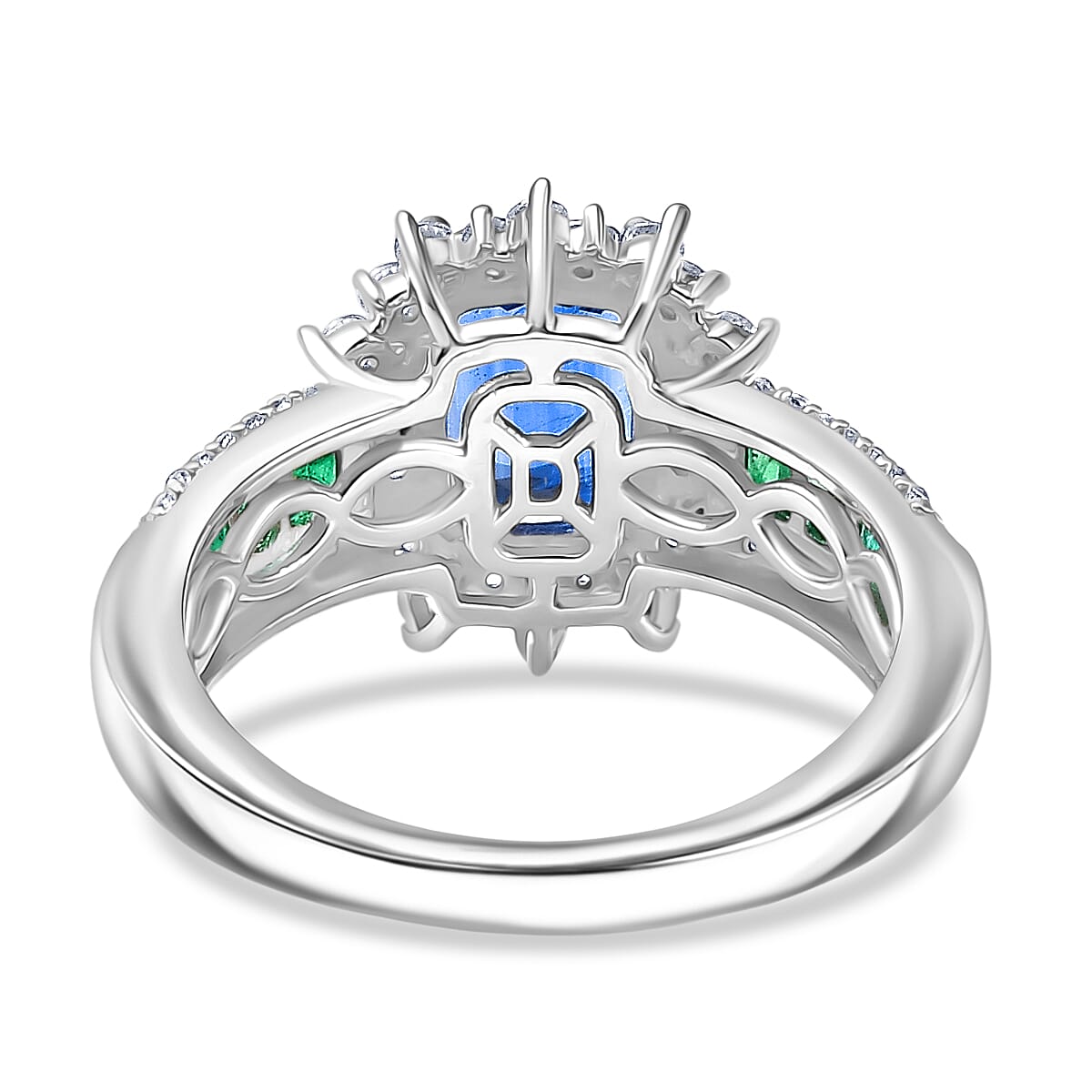 D'Joy AAA Kashmir Kyanite and Multi Gemstone 3.00 ctw Ring in Rhodium Over Sterling Silver (Size 8.0)