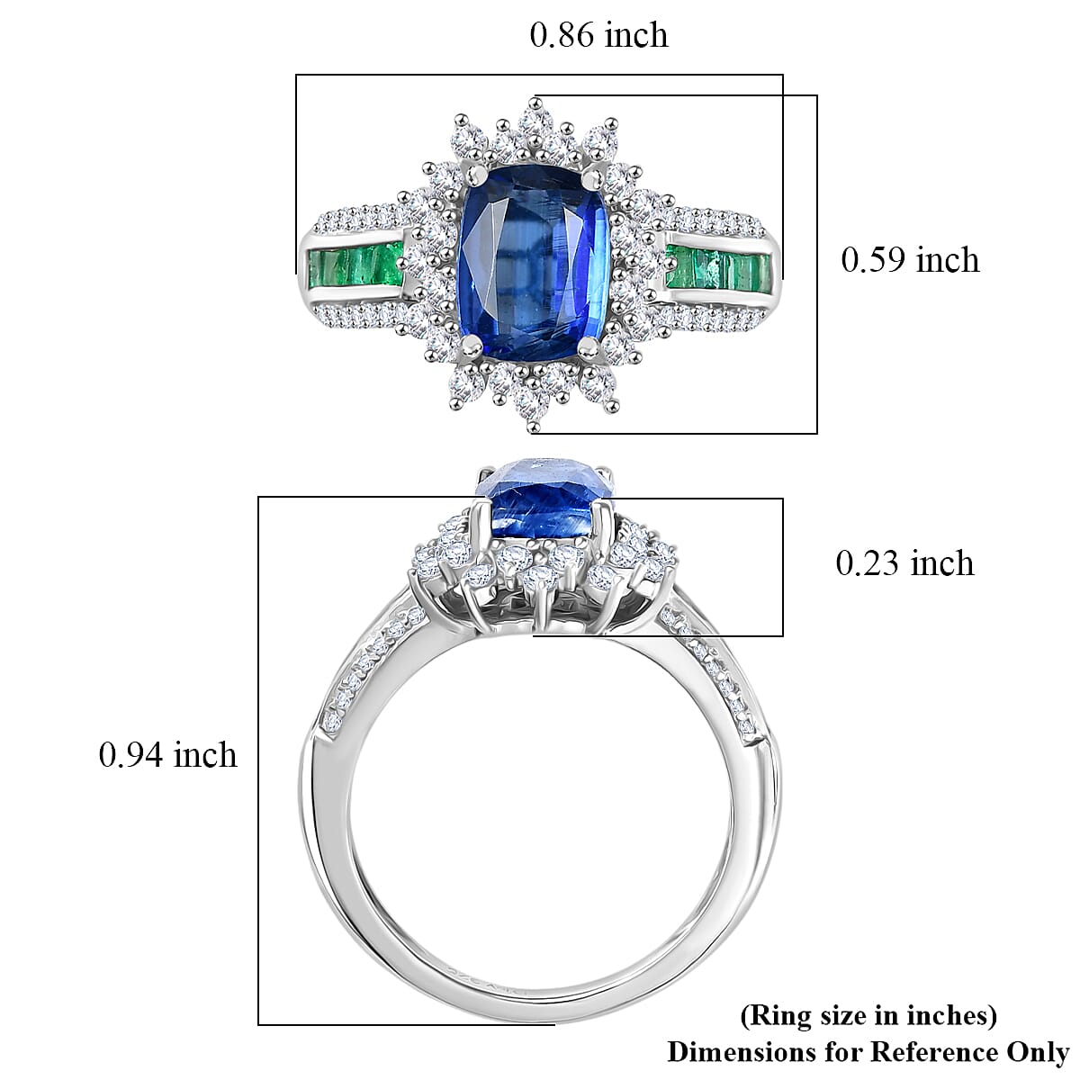 D'Joy AAA Kashmir Kyanite and Multi Gemstone 3.00 ctw Ring in Rhodium Over Sterling Silver (Size 8.0)