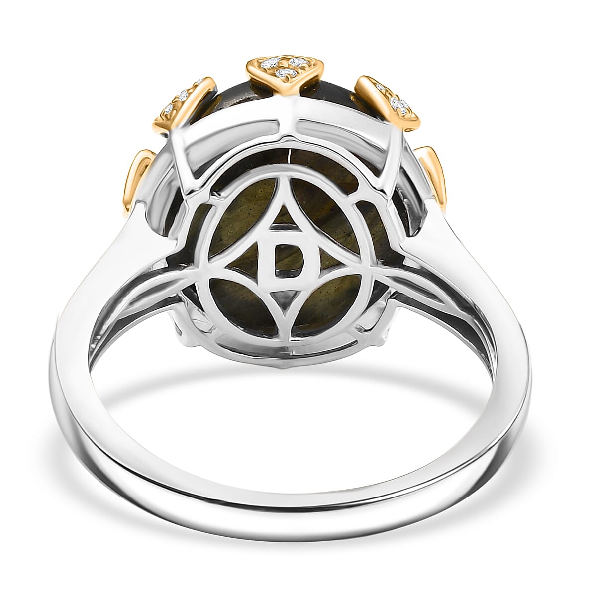 D'Joy AAA Malagasy Labradorite and White Zircon 13.00 ctw Ring in 18K Vermeil YG and Rhodium Over Sterling Silver (Size 10.0)