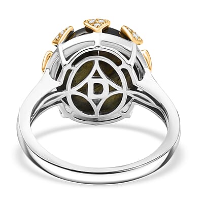 D'Joy AAA Malagasy Labradorite and White Zircon 13.00 ctw Ring in 18K Vermeil YG and Rhodium Over Sterling Silver (Size 10.0)