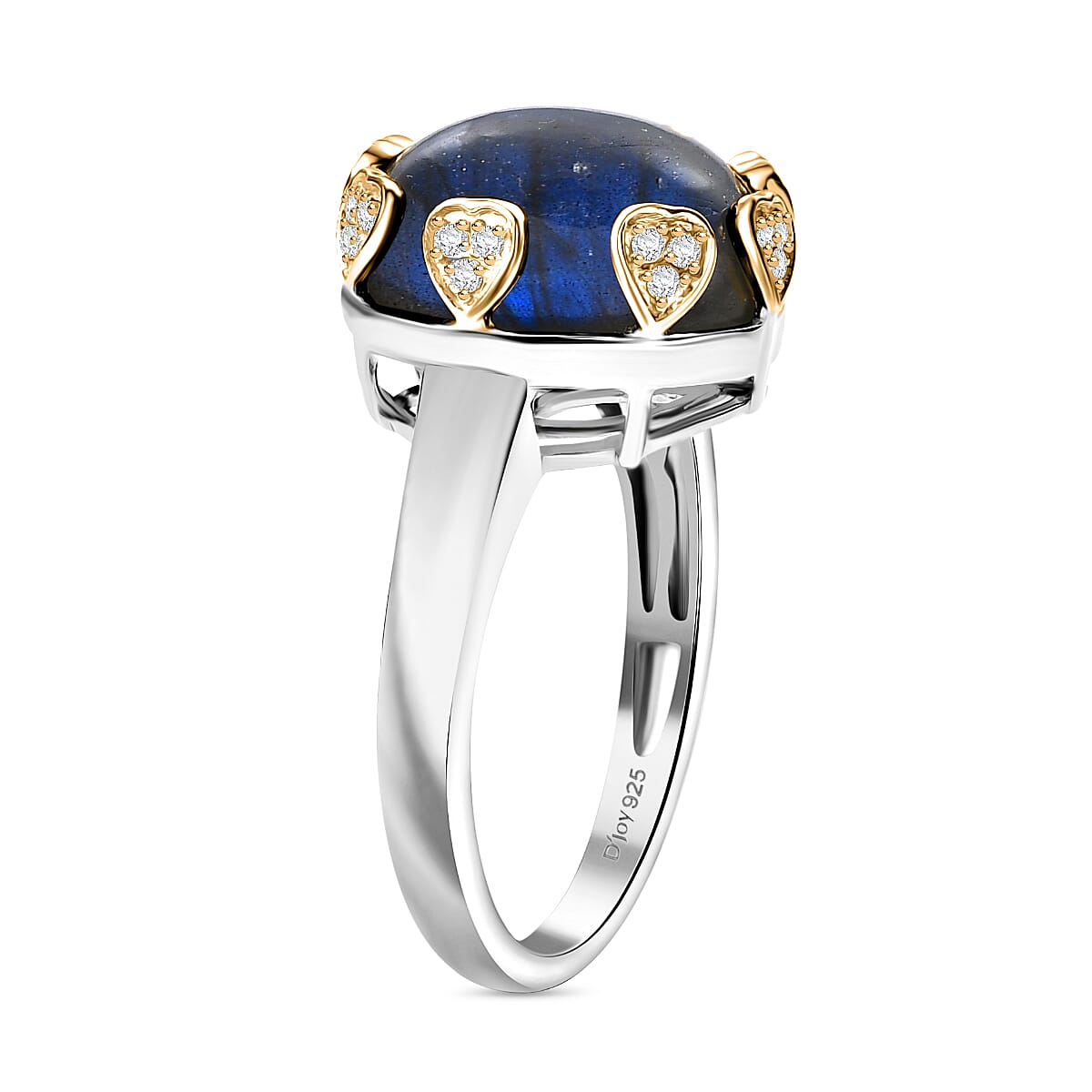 D'Joy AAA Malagasy Labradorite and White Zircon 13.00 ctw Ring in 18K Vermeil YG and Rhodium Over Sterling Silver (Size 11.5) image number 2