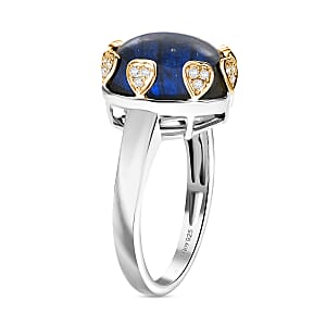 D'Joy AAA Malagasy Labradorite and White Zircon 13.00 ctw Ring in 18K Vermeil YG and Rhodium Over Sterling Silver (Size 11.5)
