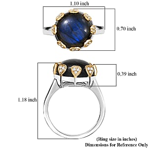 D'Joy AAA Malagasy Labradorite and White Zircon 13.00 ctw Ring in 18K Vermeil YG and Rhodium Over Sterling Silver (Size 11.5)