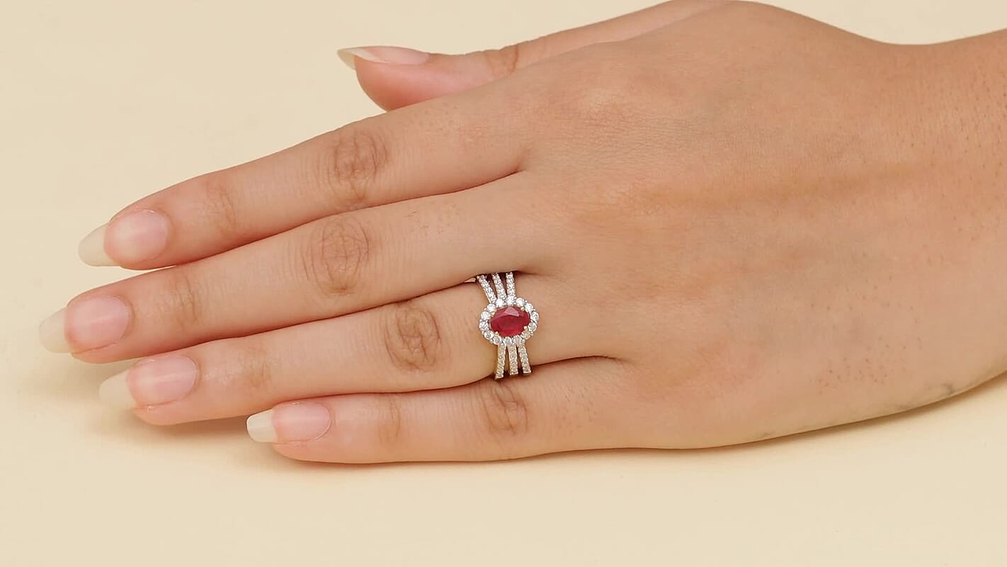 D'Joy African Ruby (FF), Moissanite Ring in 18K Vermeil YG and Rhodium Over Sterling Silver (Size 5.0) 1.80 ctw