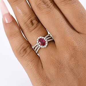 D'Joy African Ruby (FF) and Moissanite 1.80 ctw Ring in 18K Vermeil YG and Rhodium Over Sterling Silver (Size 5.0)