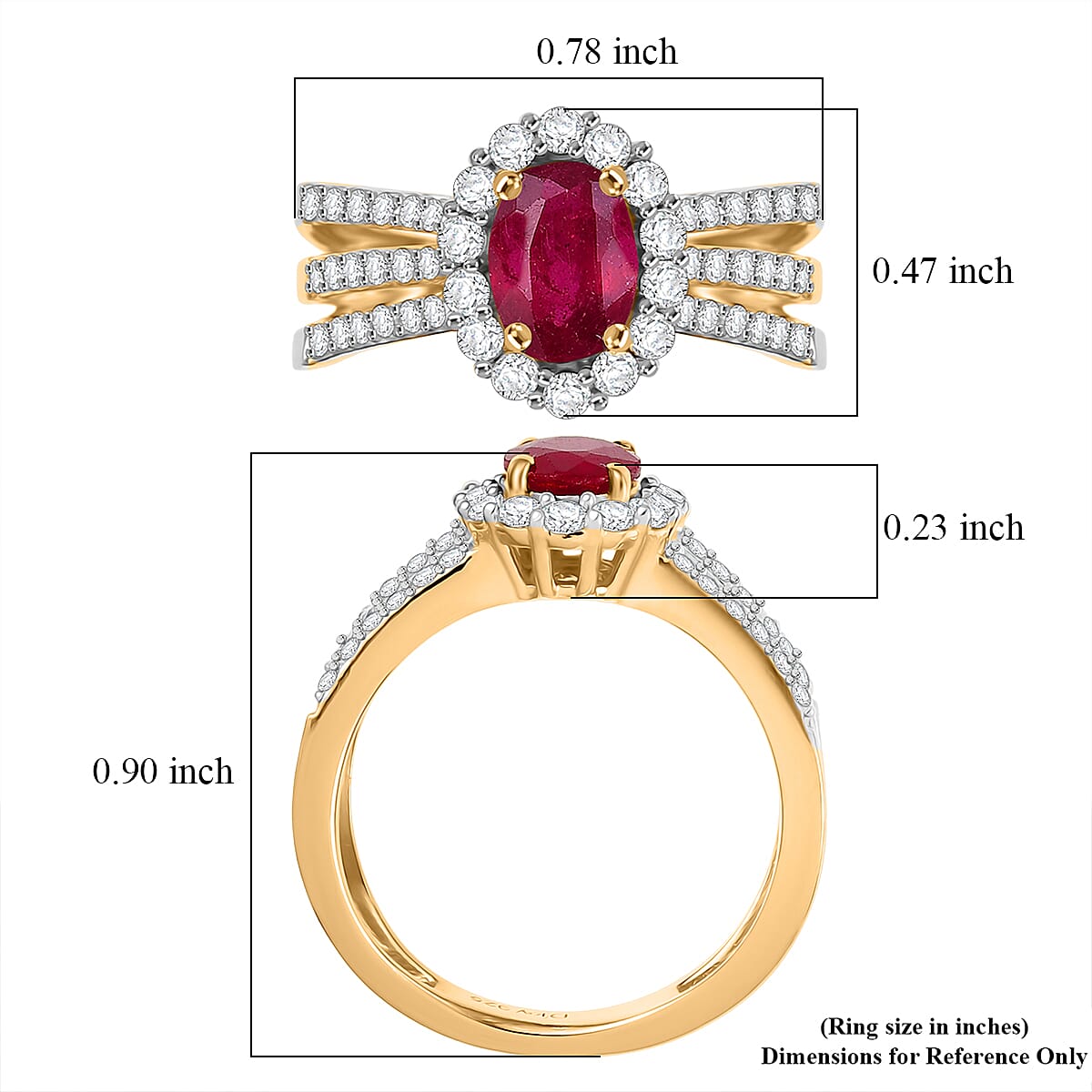 D'Joy African Ruby (FF) and Moissanite 1.80 ctw Ring in 18K Vermeil YG and Rhodium Over Sterling Silver (Size 5.0)