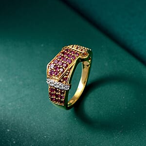 GP Orissa Rhodolite Garnet and Multi Gemstone 1.40 ctw Ring in 18K Vermeil Yellow Gold Over Sterling Silver (Size 8.0)