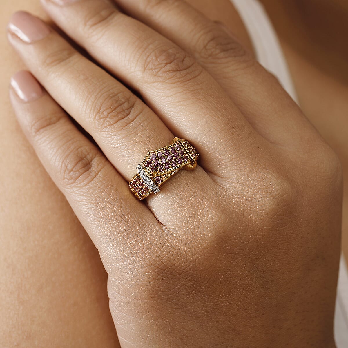 GP Orissa Rhodolite Garnet and Multi Gemstone 1.40 ctw Ring in 18K Vermeil Yellow Gold Over Sterling Silver (Size 8.0) image number 2