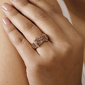 GP Orissa Rhodolite Garnet and Multi Gemstone 1.40 ctw Ring in 18K Vermeil Yellow Gold Over Sterling Silver (Size 8.0)