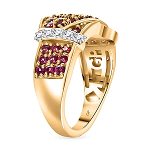 GP Orissa Rhodolite Garnet and Multi Gemstone 1.40 ctw Ring in 18K Vermeil Yellow Gold Over Sterling Silver (Size 8.0)