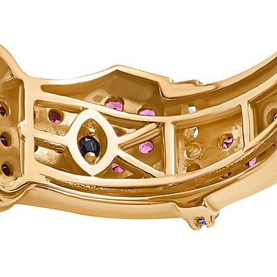GP Orissa Rhodolite Garnet and Multi Gemstone 1.40 ctw Ring in 18K Vermeil Yellow Gold Over Sterling Silver (Size 8.0)