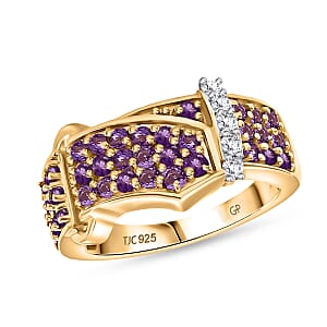 GP African Amethyst and Multi Gemstone 0.90 ctw Ring in 18K Vermeil Yellow Gold Over Sterling Silver (Size 7.5)