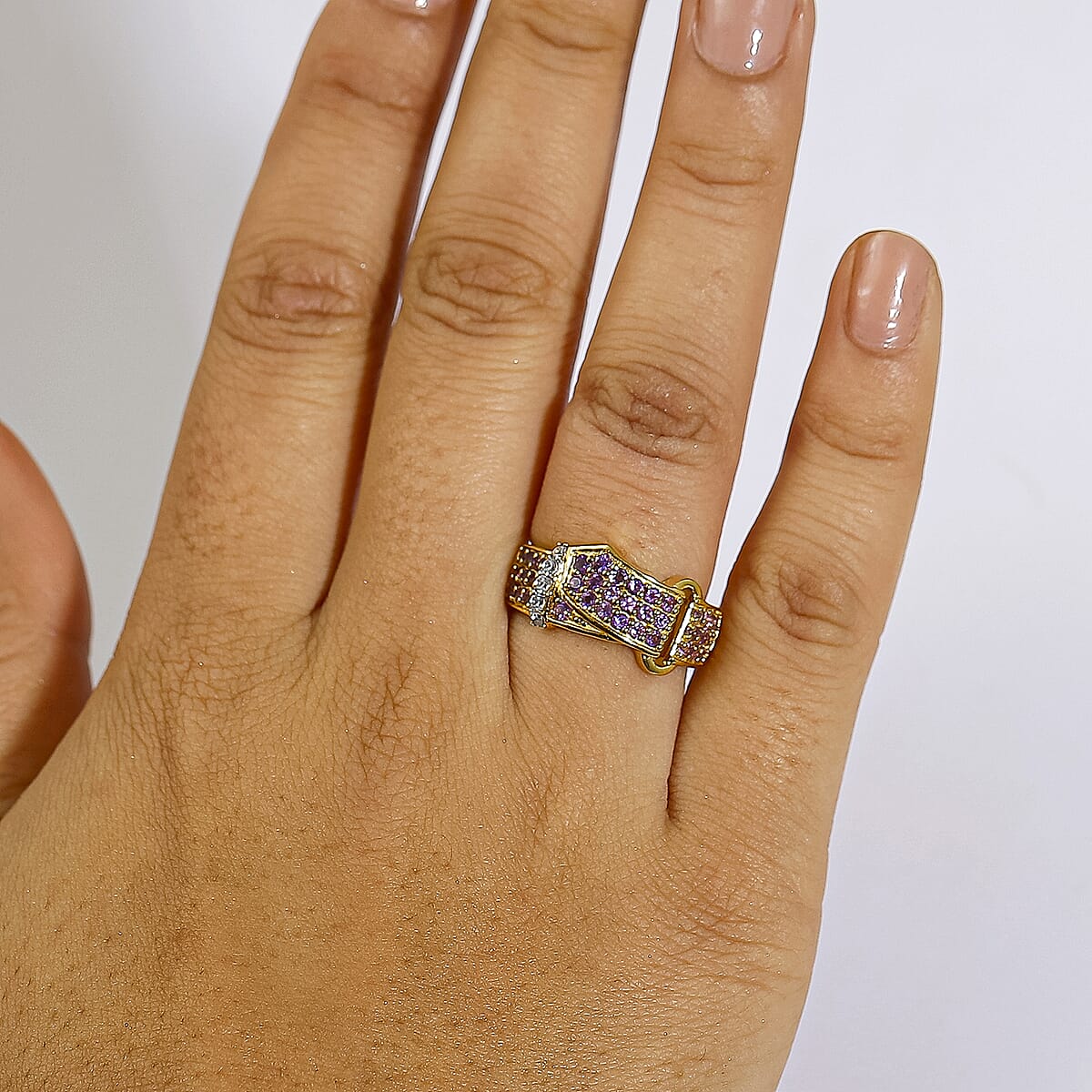 GP African Amethyst and Multi Gemstone 0.90 ctw Ring in 18K Vermeil Yellow Gold Over Sterling Silver (Size 7.5) image number 2