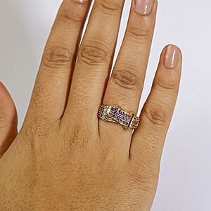 GP African Amethyst and Multi Gemstone 0.90 ctw Ring in 18K Vermeil Yellow Gold Over Sterling Silver (Size 7.5)