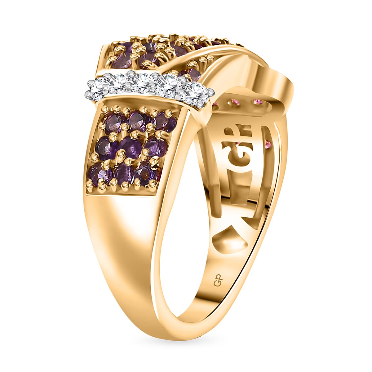 GP African Amethyst and Multi Gemstone 0.90 ctw Ring in 18K Vermeil Yellow Gold Over Sterling Silver (Size 7.5) image number 3