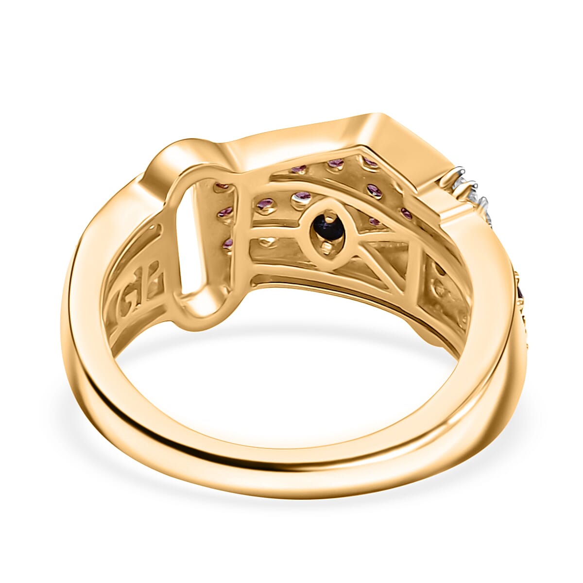 GP African Amethyst and Multi Gemstone 0.90 ctw Ring in 18K Vermeil Yellow Gold Over Sterling Silver (Size 7.5)