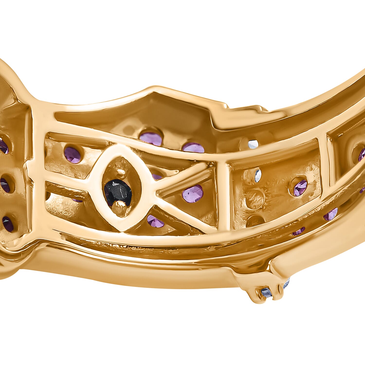 GP African Amethyst and Multi Gemstone 0.90 ctw Ring in 18K Vermeil Yellow Gold Over Sterling Silver (Size 7.5)