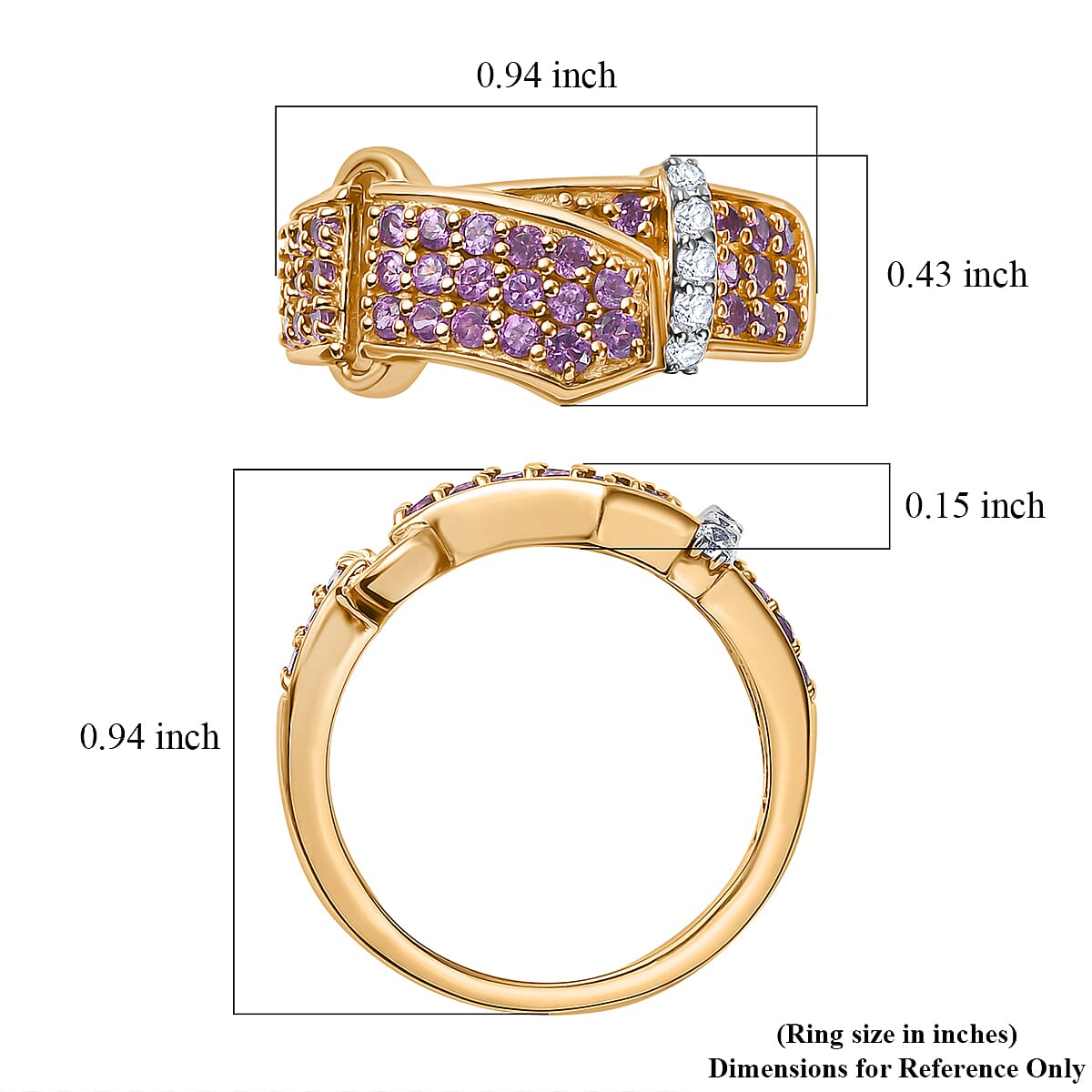 GP African Amethyst and Multi Gemstone 0.90 ctw Ring in 18K Vermeil Yellow Gold Over Sterling Silver (Size 7.5)