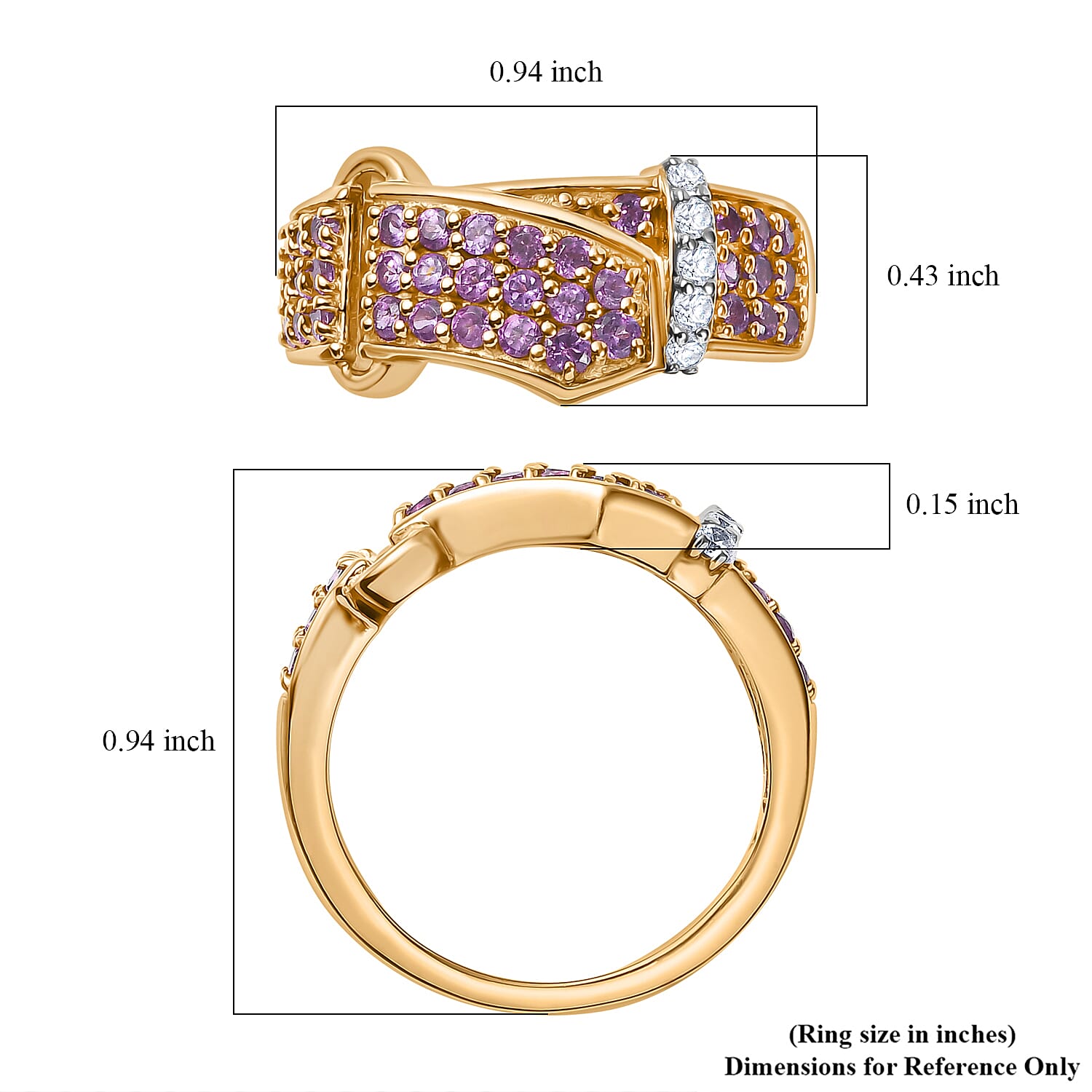 GP African Amethyst and Multi Gemstone 0.90 ctw Ring in 18K Vermeil Yellow Gold Over Sterling Silver (Size 7.5)