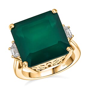EverTrue Green Onyx and White Zircon 12.75 ctw Ring in 14K YG Over Sterling Silver (Size 8.0)