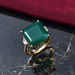 EverTrue Green Onyx and White Zircon 12.75 ctw Ring in 14K YG Over Sterling Silver (Size 8.0)