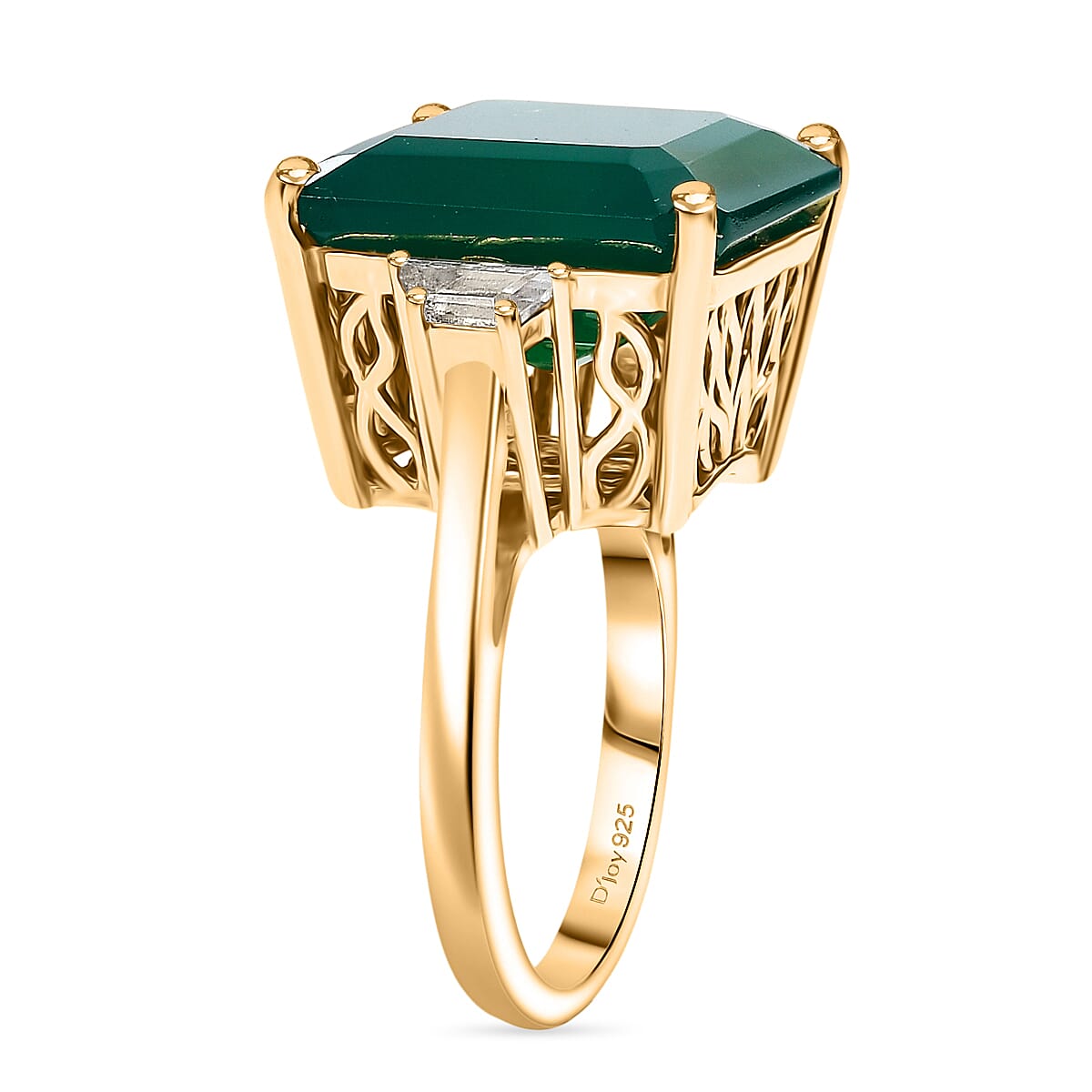 EverTrue Green Onyx and White Zircon 12.75 ctw Ring in 14K YG Over Sterling Silver (Size 8.0)