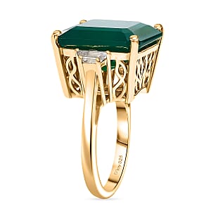 EverTrue Green Onyx and White Zircon 12.75 ctw Ring in 14K YG Over Sterling Silver (Size 8.0)