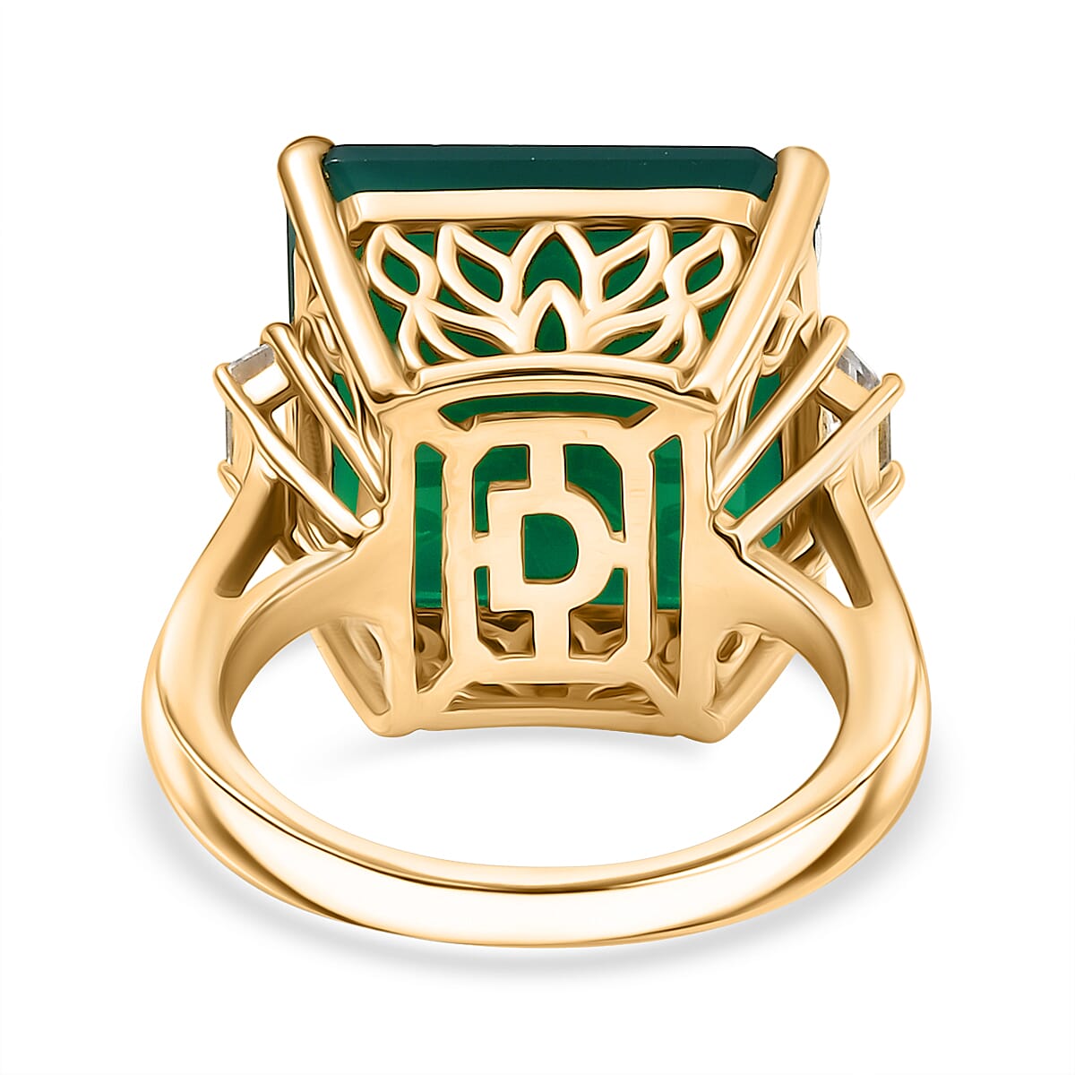 EverTrue Green Onyx and White Zircon 12.75 ctw Ring in 14K YG Over Sterling Silver (Size 8.0)