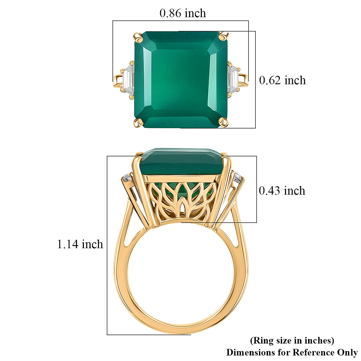 EverTrue Green Onyx and White Zircon 12.75 ctw Ring in 14K YG Over Sterling Silver (Size 8.0)