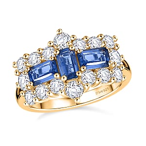 D'Joy Kashmir Kyanite and White Zircon 1.60 ctw Ring in 18K YG Plated Sterling Silver (Size 7.0)