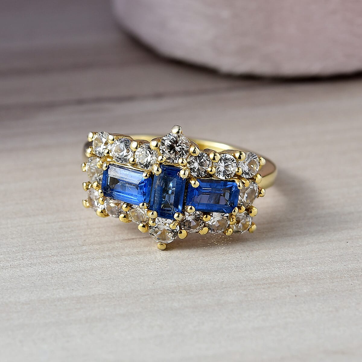 D'Joy Kashmir Kyanite and White Zircon 1.60 ctw Ring in 18K YG Plated Sterling Silver (Size 7.0) image number 1
