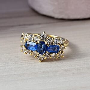 D'Joy Kashmir Kyanite and White Zircon 1.60 ctw Ring in 18K YG Plated Sterling Silver (Size 7.0)