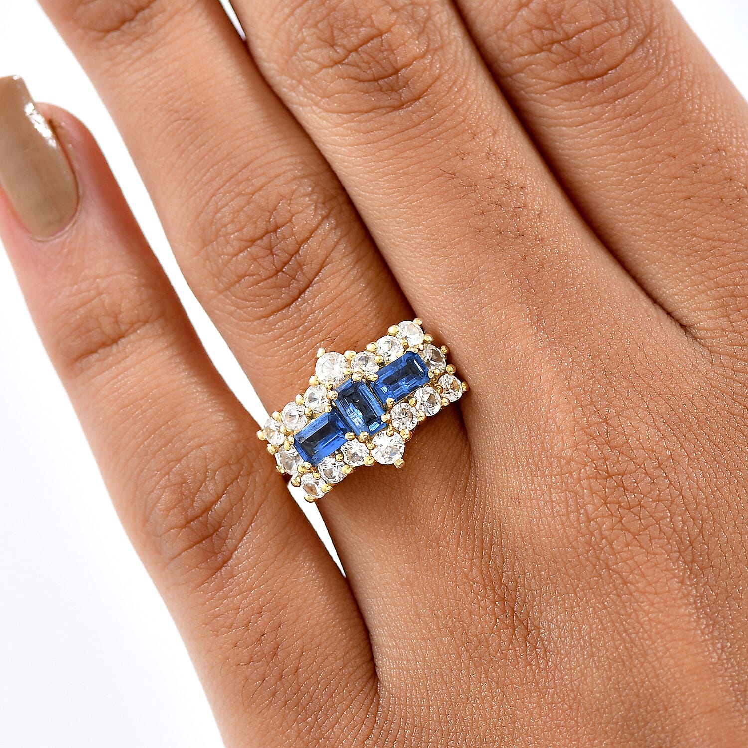 D'Joy Kashmir Kyanite and White Zircon 1.60 ctw Ring in 18K YG Plated Sterling Silver (Size 7.0)