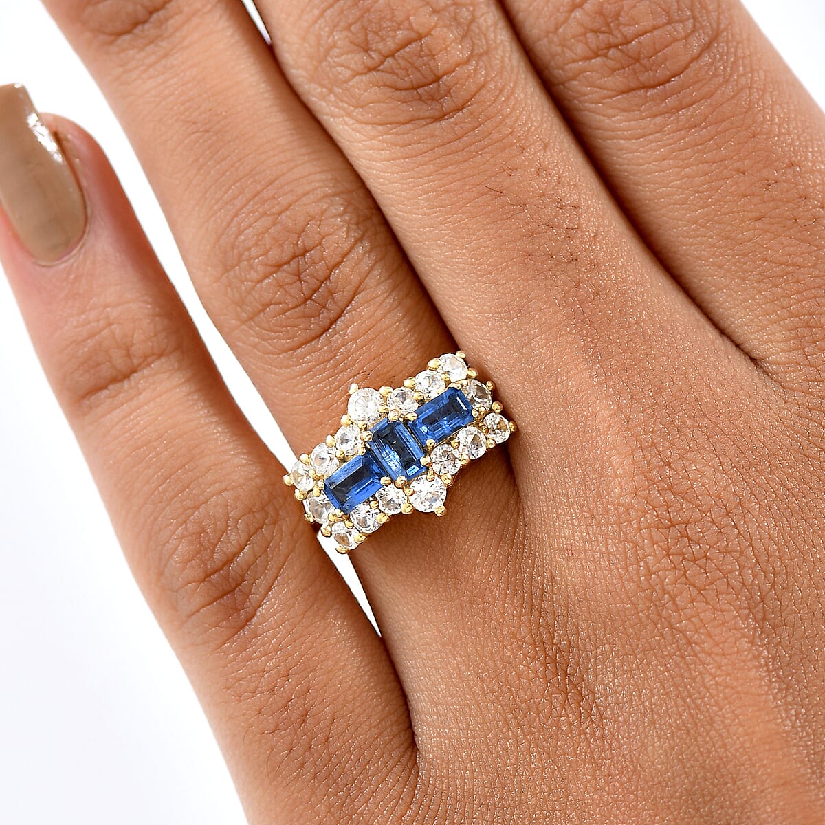 D'Joy Kashmir Kyanite and White Zircon 1.60 ctw Ring in 18K YG Plated Sterling Silver (Size 7.0) image number 2
