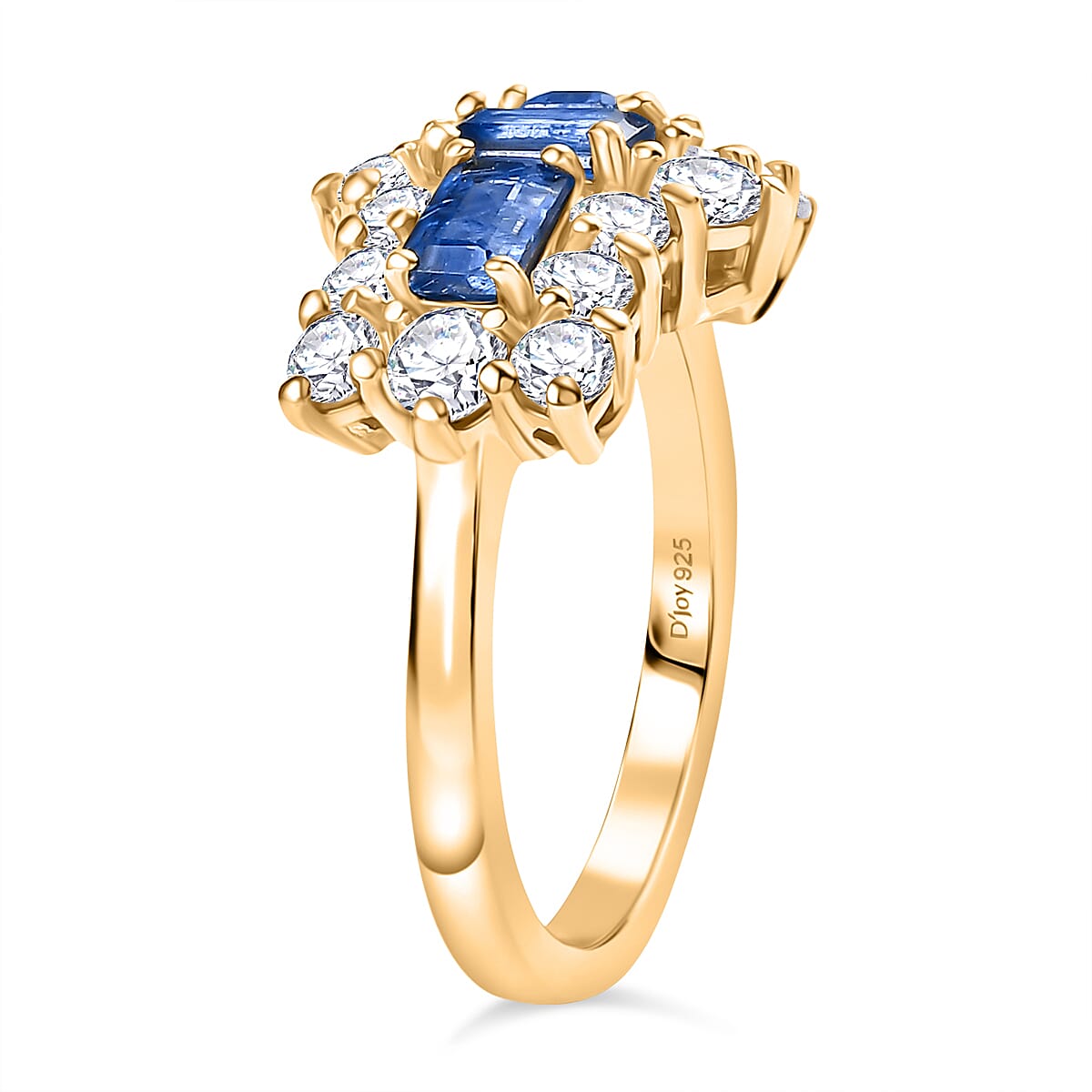 D'Joy Kashmir Kyanite and White Zircon 1.60 ctw Ring in 18K YG Plated Sterling Silver (Size 7.0) image number 3