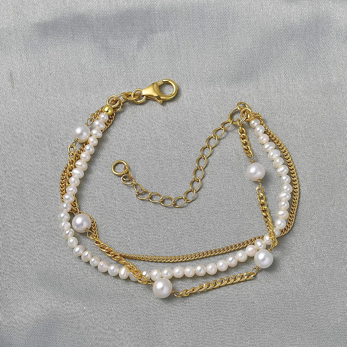 D'Joy Premium Freshwater Pearl Bracelet in 18K Vermeil Yellow Gold Over Sterling Silver (6.50-8.50In) image number 1