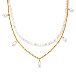 D'Joy Premium Freshwater Pearl Necklace in 18K Vermeil Yellow Gold Over Sterling Silver 14-16 Inches 