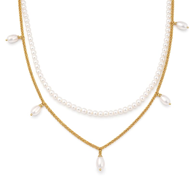 D'Joy Premium Freshwater Pearl Necklace in 18K Vermeil Yellow Gold Over Sterling Silver 14-16 Inches