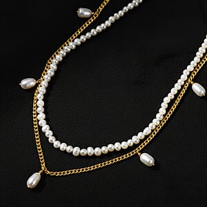 D'Joy Premium Freshwater Pearl Necklace in 18K Vermeil Yellow Gold Over Sterling Silver 14-16 Inches 