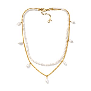 D'Joy Premium Freshwater Pearl Necklace in 18K Vermeil Yellow Gold Over Sterling Silver 14-16 Inches 