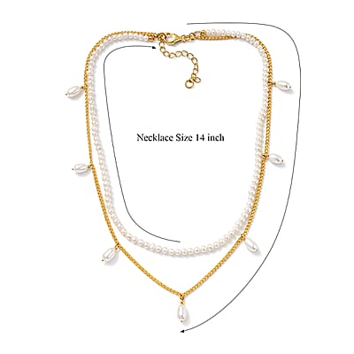 D'Joy Premium Freshwater Pearl Necklace in 18K Vermeil Yellow Gold Over Sterling Silver 14-16 Inches