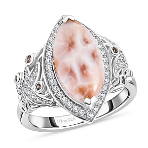 D'Joy Premium Natrolite, White and Champagne Zircon 6.50 ctw Ring in Rhodium Over Sterling Silver (Size 8.0)