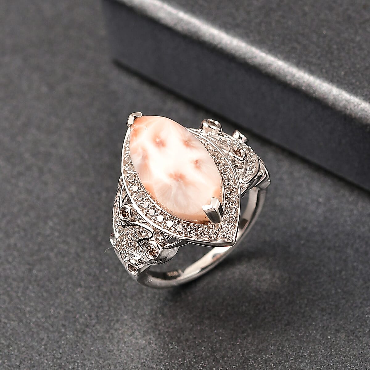 D'Joy Premium Natrolite, White and Champagne Zircon 6.50 ctw Ring in Rhodium Over Sterling Silver (Size 8.0) image number 1