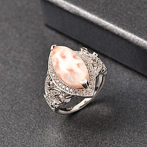 D'Joy Premium Natrolite, White and Champagne Zircon 6.50 ctw Ring in Rhodium Over Sterling Silver (Size 8.0)