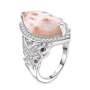 D'Joy Premium Natrolite, White and Champagne Zircon 6.50 ctw Ring in Rhodium Over Sterling Silver (Size 8.0)