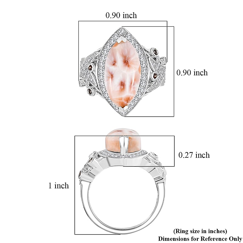 D'Joy Premium Natrolite, White and Champagne Zircon 6.50 ctw Ring in Rhodium Over Sterling Silver (Size 8.0)