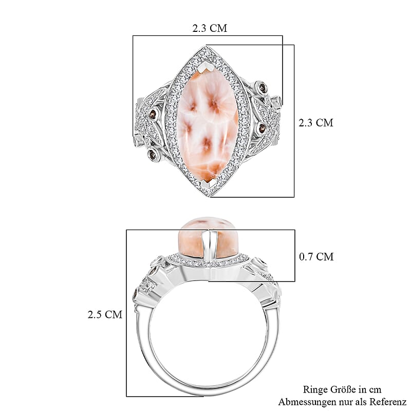 D'Joy Premium Natrolite, White and Champagne Zircon 6.50 ctw Ring in Rhodium Over Sterling Silver (Size 8.0)